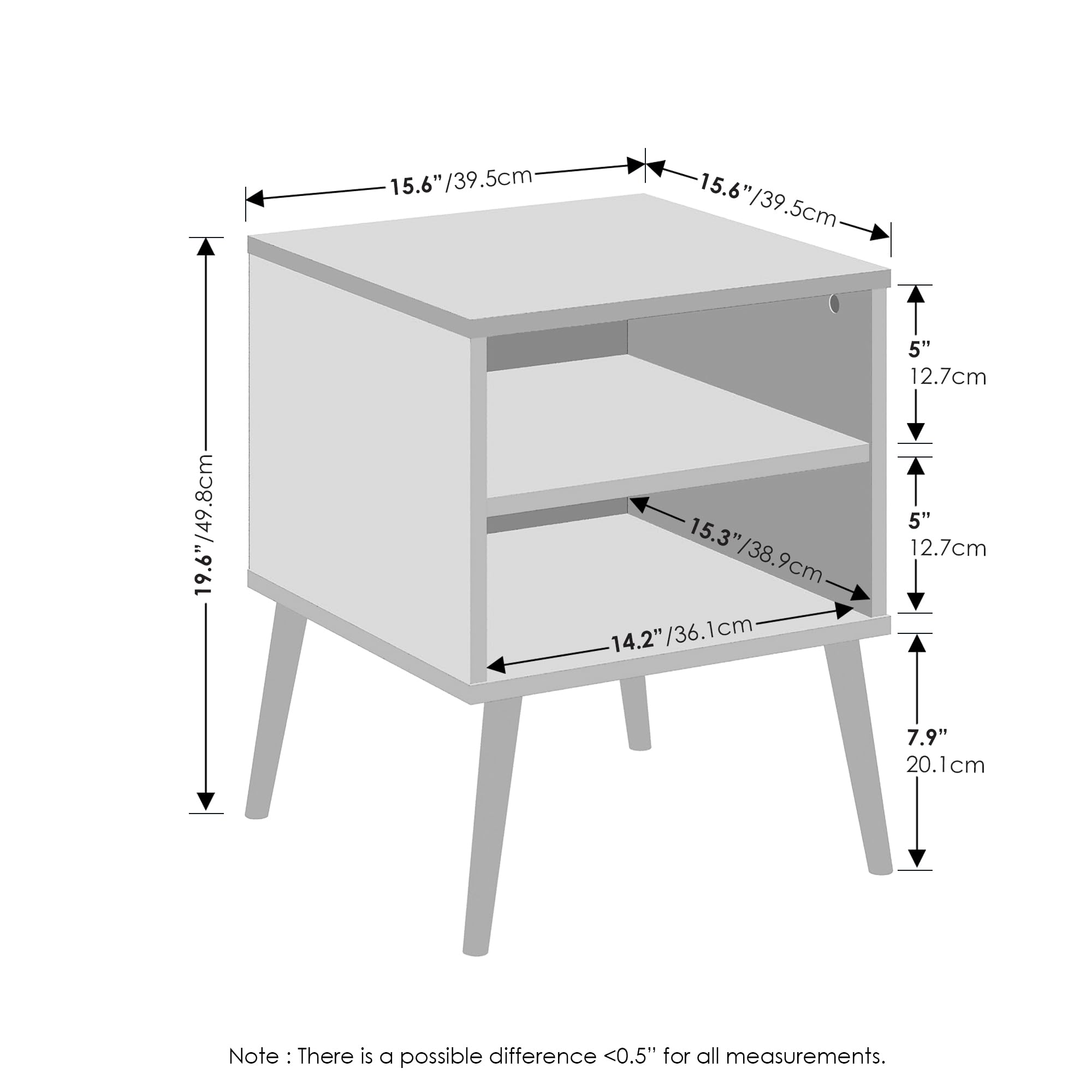 Furinno Claude Mid Century Style Nightstand With Wood Legs, 15.55 (D) X 15.55 (W) X 20.16 (H) Inches, French Oak Grey